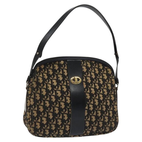 Christian Dior Trotter Canvas Shoulder Bag Navy Gold Auth BD167 - Picture 1 of 16